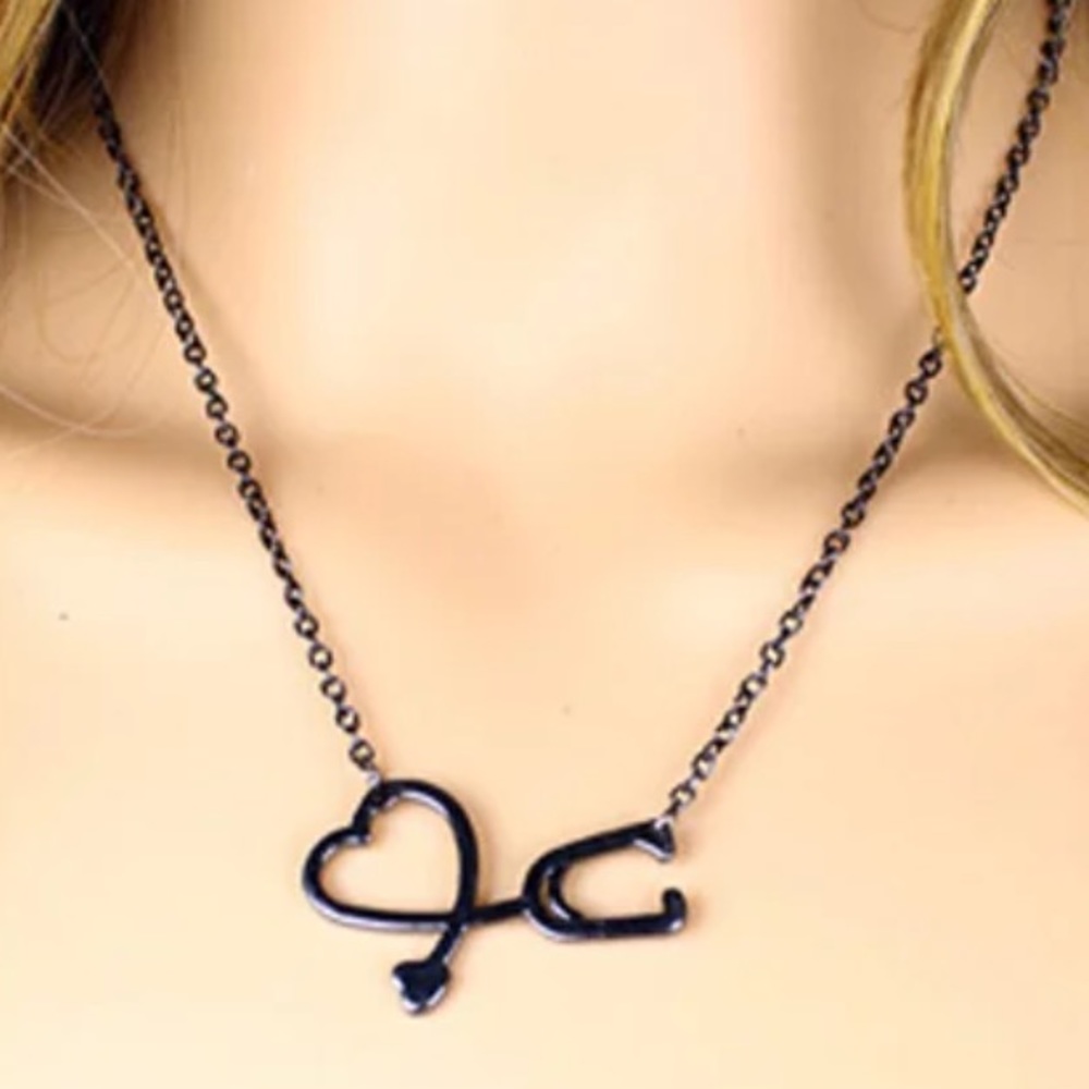 (B1) Gunmetal Stethoscope Necklace - Picture 3 of 3